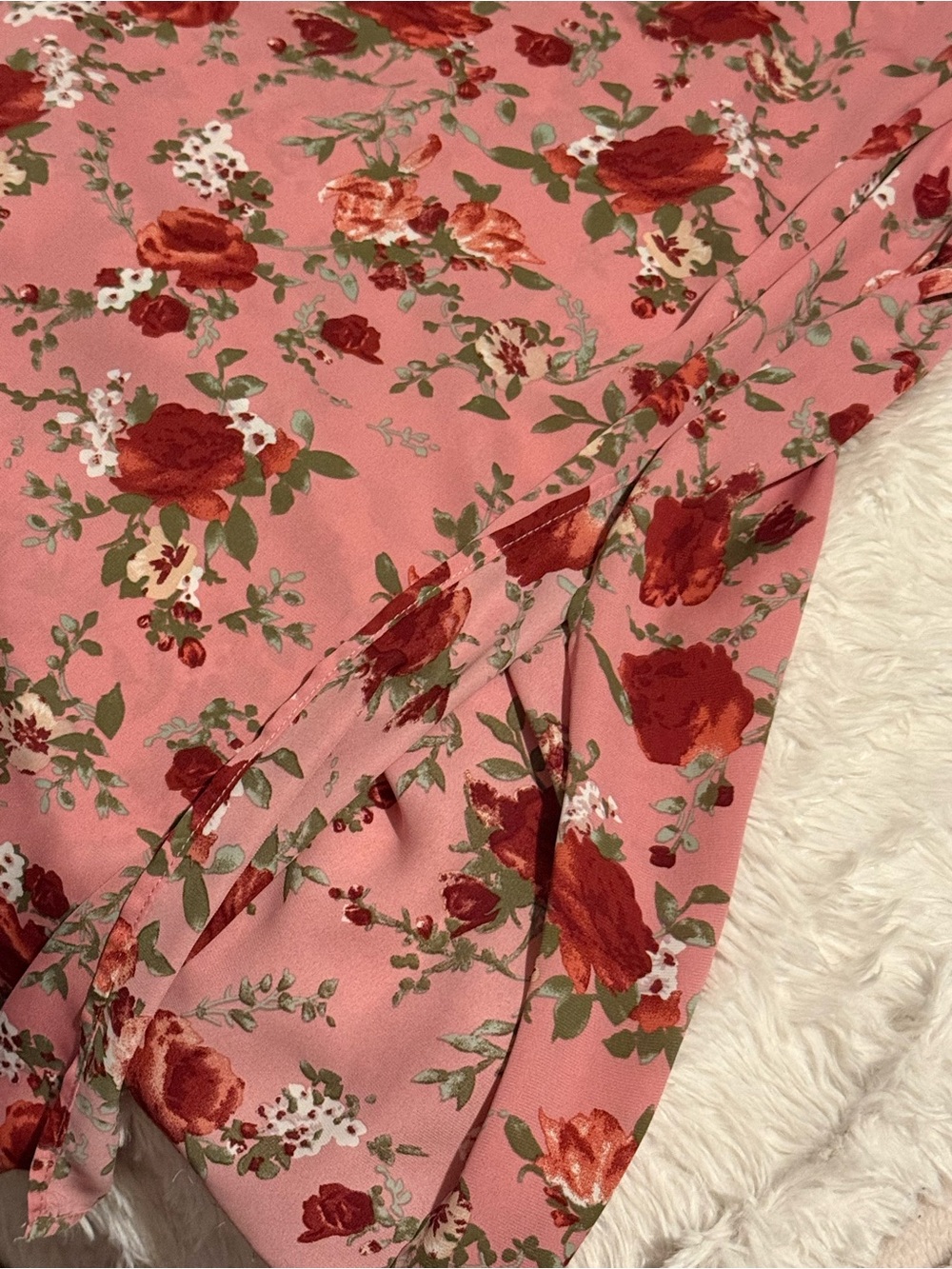 Boohoo size 4 floral ruffled burgundy pink maxi dress with slits on sides boho - Picture 5 of 11